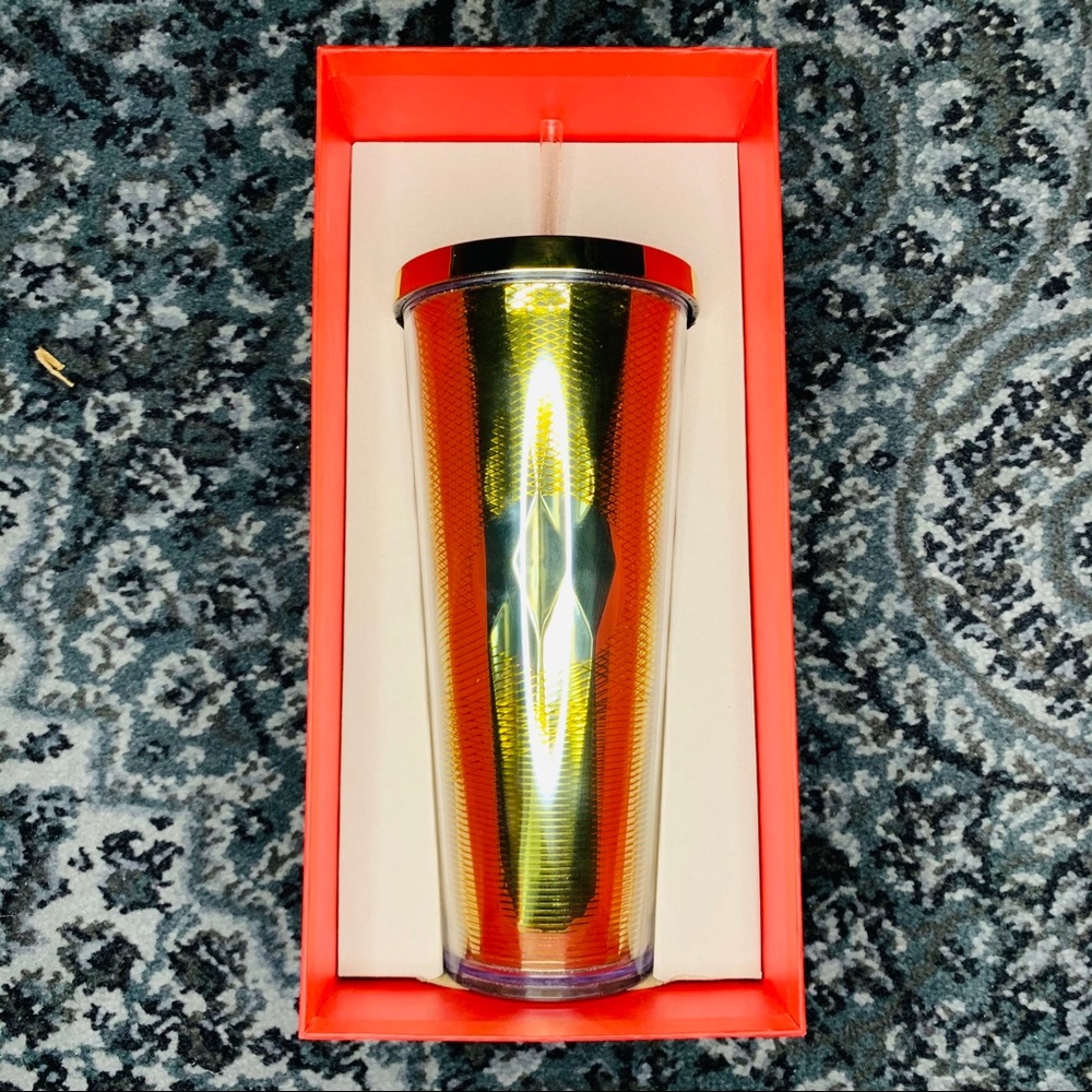 Starbucks Gold Faceted Tumbler‎ RARE 2014